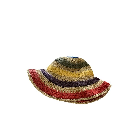 Triabasso Made In Italy Packable Straw Sun Hat Beach Multicolored Adjustable NWT